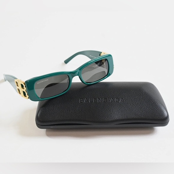 Balenciaga BB0096S 006 Womens Authentic Sunglasses Green/Gold - Picture 1 of 5